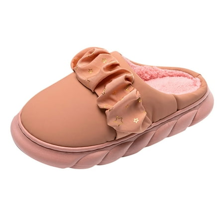 

Youmylove Women Slippers Winter Couples Warm Home Thick Bottom Waterproof Soft Bottom Comfortable Solid Color Flat Cotton Slippers Leisure Ladies Cozy Daily Walking