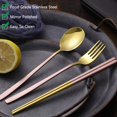 thumbnail image 3 of STONCEL 6 Pcs Portable Stainless Steel Flatware Set, Travel Reusable Utensils Set Cutlery Set Including Knife Fork Spoon Chopsticks Carry Case for School, Office, Camping, Picnic(Pink-Gold), 3 of 8