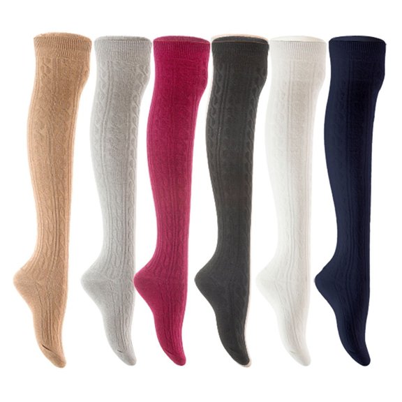 Lian LifeStyle Women's 6 Pair Adorable Comfortable Soft Thigh High Over Knee High Cotton Socks Size 6-9 L1024 Beige,Light Grey,Wine,Black,White,Navy