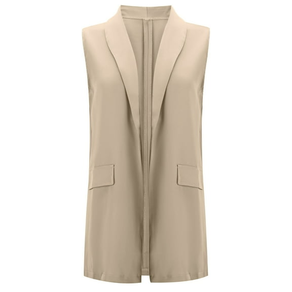 Hpapadks Summer Blazers for Women Lightweight Formal Sleeveless Solid Long Temperament Commuting Suit Vest Jacket Beige L