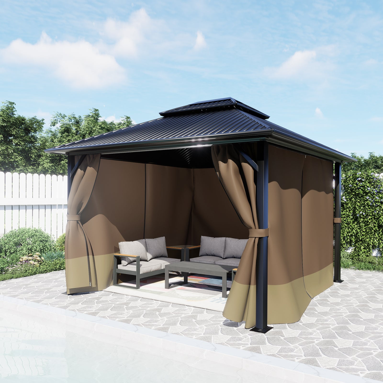 BPS 12'x14' Gazebo Replacement Curtain, Universal 4-Privacy Panel, Outdoor Gazebo Sidewalls with Zipper for Garden, Patio, Yard (Curtains Only)