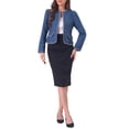 thumbnail image 2 of INSPIRE CHIC Women's Plaid Tweed Open Front Office Short Blazer S Blue, 2 of 6