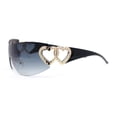 thumbnail image 3 of Womens Heart Jewel Wrap Around Curved Shield Monoblock Rimless Sunglasses Black - Smoke, 3 of 4