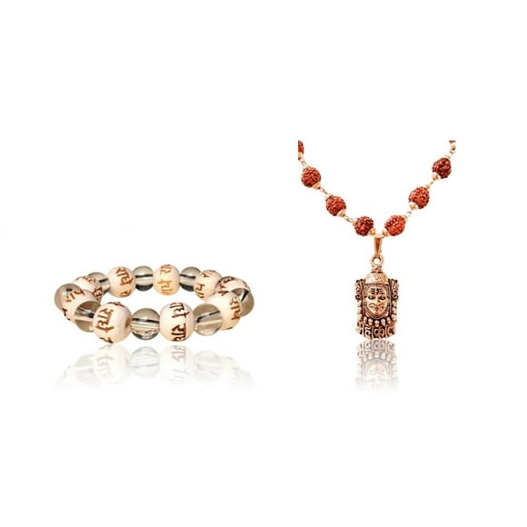 Kamada Combinaison de Bracelet en Cristal Shri radha et Shri Khatu Shyam Tulsi (Basilic) mala, Pendentif Collier pour Femmes et Hommes