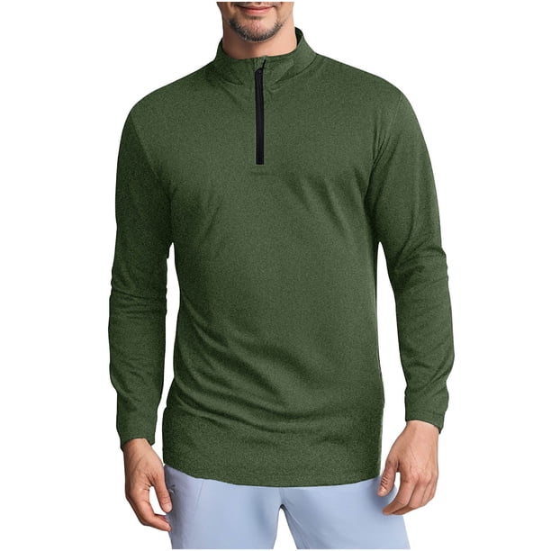 pstuiky mangas largas para hombre, Camiseta deportiva de manga larga con cuello alto y cremallera de color liso para hombre camisetas de hombre l