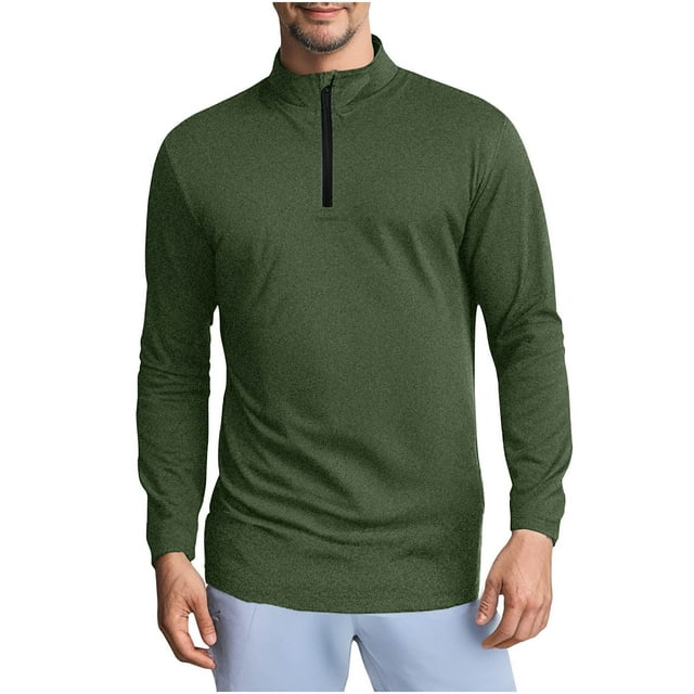 pstuiky mangas largas para hombre, Camiseta deportiva de manga larga con cuello alto y cremallera de color liso para hombre camisetas de hombre l