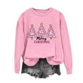 thumbnail image 2 of QIUOMBBP Christmas Sweatshirts for Women Xmas Tree Print Long Sleeve Shirts Casual Round Neck Pullover Tops, Pink, XL, 2 of 7