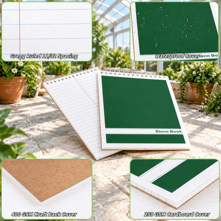 Steono green 16pcs 6 x 9 Inch Top Spiral Gregg Rule Steno Notebook Bulk Pack ...