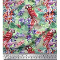 Soimoi Green Cotton Duck Fabric Floral,Insect & Parrot Bird Printed Craft Fabric by The Yard 42 Inch Wide