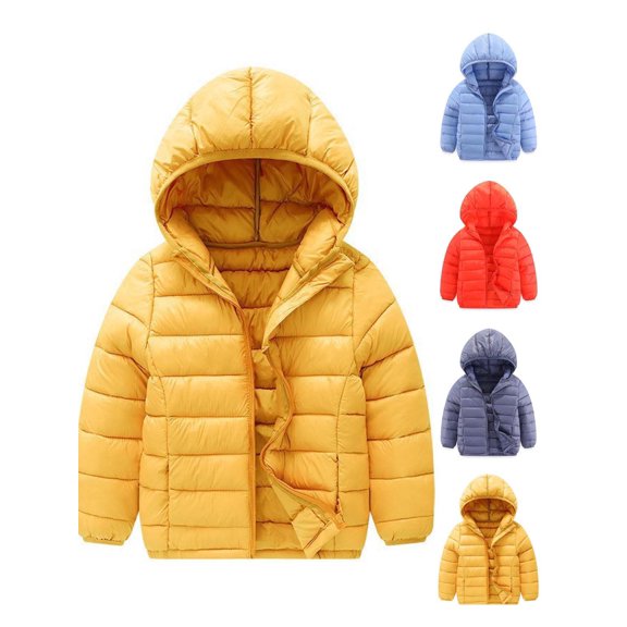 Hzzrkos Kids Casual Loose Solid Color Stand Collar Long Sleeve Quilted Zip Up Hooded Puffer Outerwear Jacket Yellow