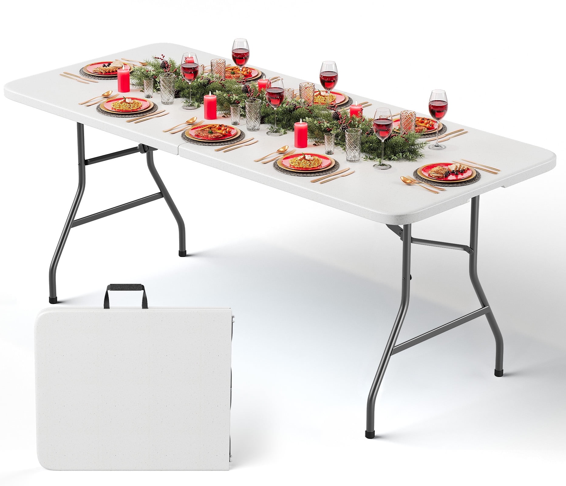 MAKE CHANGES 6ft Portable Folding Table, Outdoor Dining Table Mesas Para Fiestas Portable Folding Square Card Table, Perfect for Party, Dining, Wedding, Events, Picnic, Indoor Outdoor, Camping, White