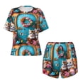 thumbnail image 4 of Lsque Whimsical Cats and Flowers Scene Women's Short-Sleeved Pajama Set - 2 Piece Soft and Lightweight Sleepwear Set-XX-Large, 4 of 9