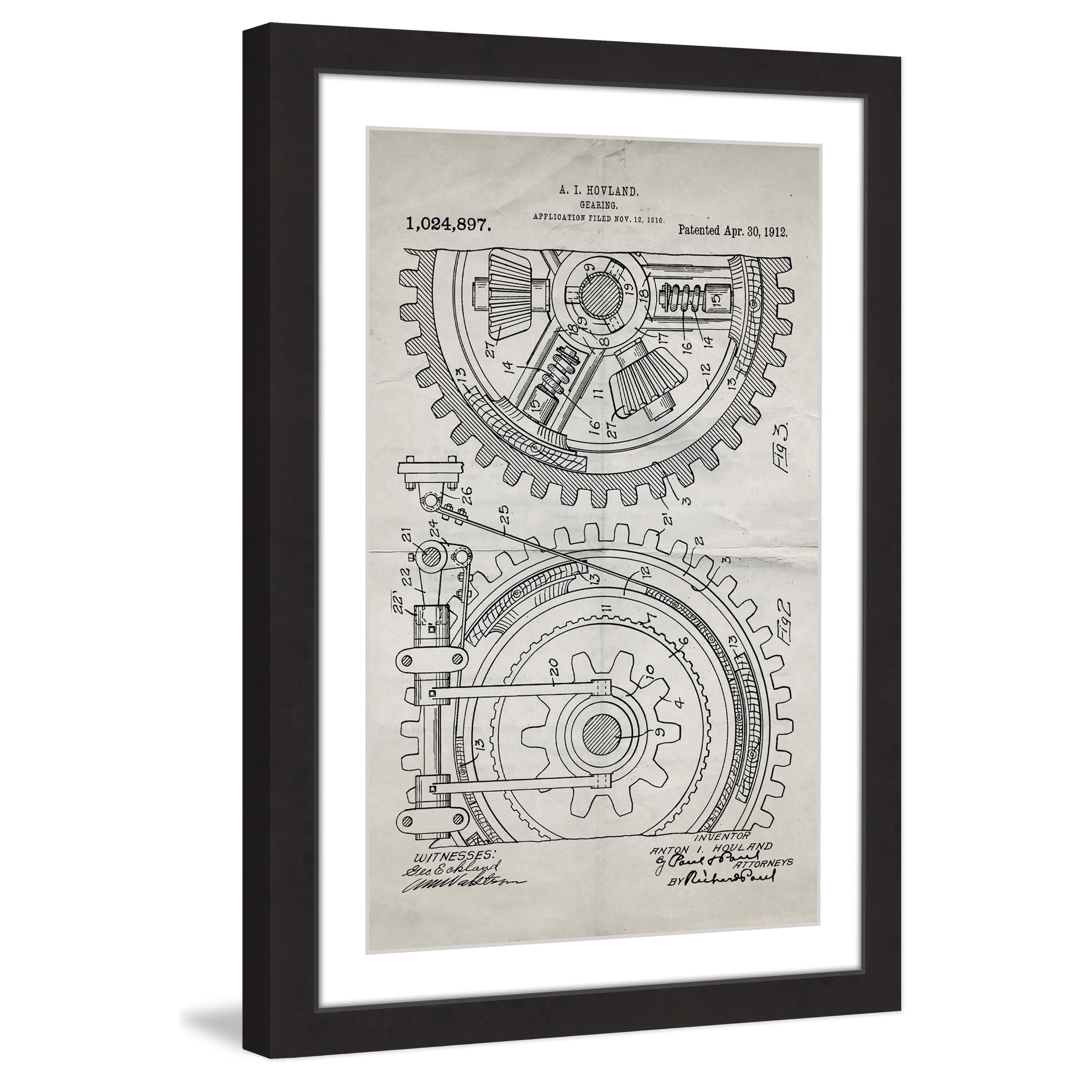"Gears 1912 Old Paper" Framed Painting Print