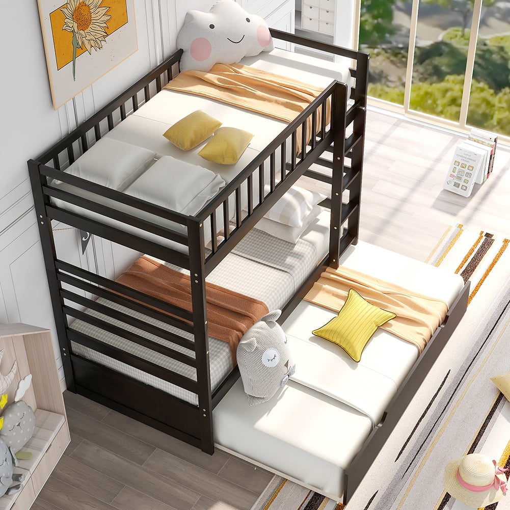 Lowestbest Solid Wood Bunk Bed Frame with Trundle for Kids and Teens, Twin Over Twin Size, Espresso Lowestbest Solid Wood Bunk Bed Frame with Trundle for Kids and Teens, Twin Over Twin Size, Espresso