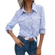 thumbnail image 1 of Blusa a rayas de manga larga para mujer, bolsillos con botones, camisa casual vintage con puños Abanopi Azul/Medio, 1 of 7