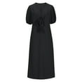 thumbnail image 4 of Sakmal Sun Dresses for Women 2024 Solid Puff Sleeve Short Sleeve Black Comfort Fit Maxi Shirt Dress, 4 of 7