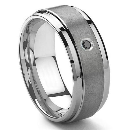Tungsten Carbide 9MM Black Diamond Wedding Band ring w/ Stepped edges Sz 10.0