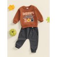 thumbnail image 3 of Suealasg 2Pcs Toddler Baby Boys Fall Halloween Outfits Clothes 6M 1T 2T 3T Toddler Boys Pumpkin Letter Print Long Sleeve Sweatshirts Long Pants, 3 of 7
