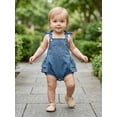thumbnail image 4 of BemeyourBBs Newborn Baby Girl Denim Overalls Bubble Romper Western Baby Girl Cowgirl Outfit Cute Baby Girls Summer Clothes Ruffled Back Bow Sleeveless Backless Jean Bodysuit Playsuit Jumpsuit, 4 of 9