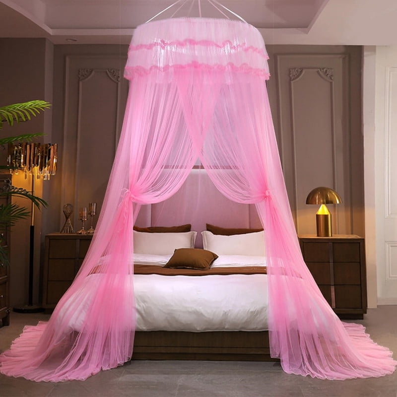 Bed Canopy Lace Mosquito Net for Girls Beds, Unique Princess Play Tent Mesh Canopies Large Lace Dome Curtain Drapes Home & Travel (White)