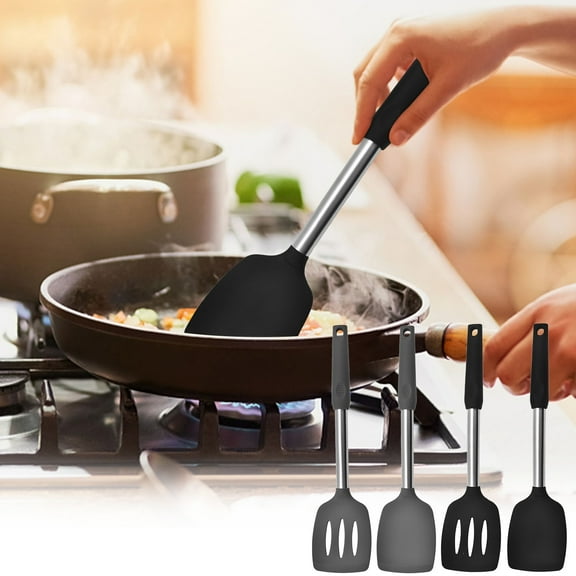 OEFNTAC 2-Pack 430 Stainless-Steel Spatula Set, Non-Stick Nylon-Coated Slotted & Solid Turner for High-Heat Stir-Fry, Ergonomic 13.5in Kitchenware for Fish Eggs Pancakes