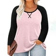 thumbnail image 3 of Womens Plus Size T-Shirts, Crewneck Tees for Women Fall Casual Loose Fit Oversized Color Patchwork Raglan Long Sleeve Shirts, 3 of 5