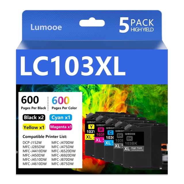 Cartuchos de tinta Lumooe LC103XL, paquete de 5, alto rendimiento