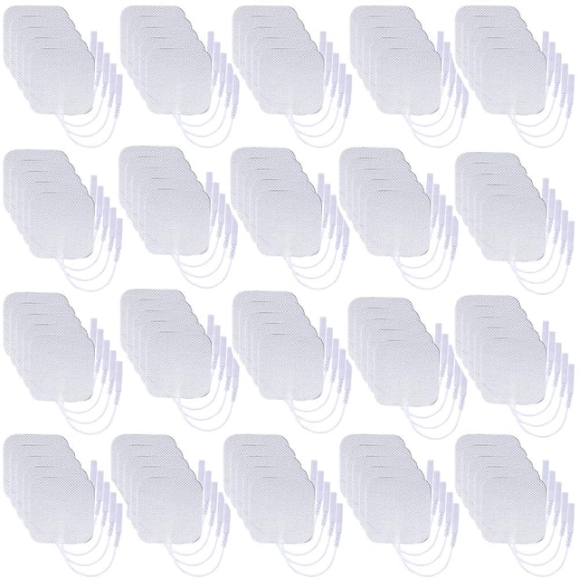 Almohadillas de repuesto premium para unidad TENS, 100 unidades, autoadhesivas, con cable, 5 x 5 cm (2 x 2 pulgadas, 100 unidades)