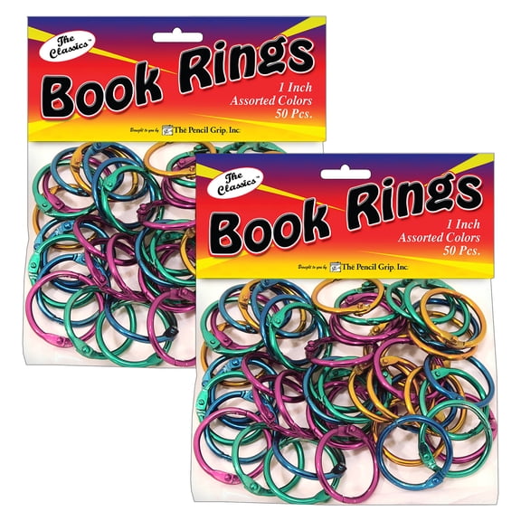 The Pencil Grip Book Rings, Assorted Colors, 50 Pack Per Pack, 2 Packs