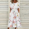 thumbnail image 1 of AMERTEER Robes Midi pour Femmes Été Décontractées Amples Bohèmes à Imprimé Floral Col Ras du Cou Manches Courtes Longueur Genou Robe Froncée avec Poches, 1 of 5