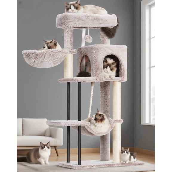 Cat Tree, Cat Tower for Indoor Cats, 43.3 inch Cat Tree Tower with Sturdy Steel Tube, Cat Hammock, Cat Condo for Small Cats and Kittens, Cat Scratching Post, Muchroom GCT004SMU