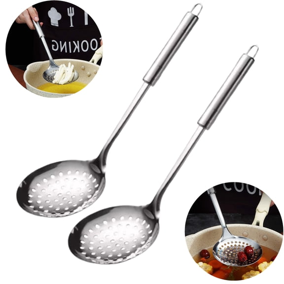 Fmxomd Slotted Spoons for Straining 2 pcs 12", Stainless Steel Kitchen Spider Strainer Skimmer Ladle for Straining Pasta/Cooking/Frying, Metal Kitchen Utensils Pasta Spoon