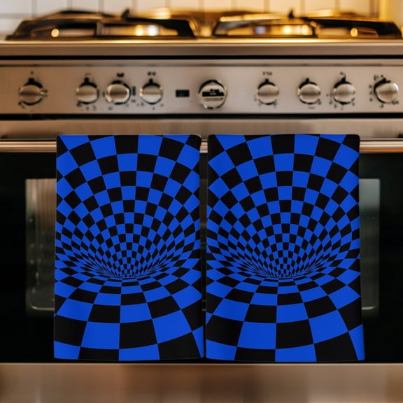 Blue Black Checkered Kitchen Towels Set of 4, Modern Abstract Art Absorbent Dish Towels for Kitchen, Microfiber Hand Towel, Quick Drying Tea Towel for Cleaning Decorative Dishcloths