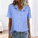 thumbnail image 5 of Mujeres Manga Corta Tops Casual Color Sólido Bolsillo Manga Corta Blusa Botón Arriba Cuello de Giro Casual Blusas de Manga Corta para Mujeres, 5 of 8