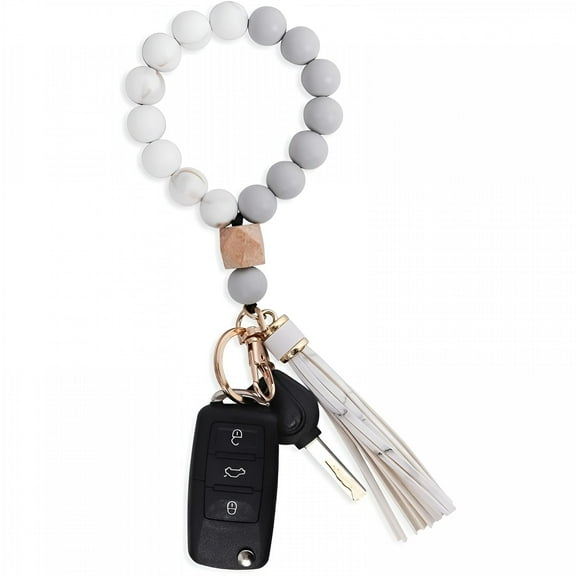 DESIGNICE Wristlet Keychains Bracelet, Tassel Silicone Beaded Key Chains for Women,Beaded Wristlet Keychain