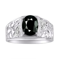 Genuine 3 Carat Oval Midnight Blue Sapphire & Natural Diamonds Set in Nugget Designer Style Sterling Silver 925 Ring