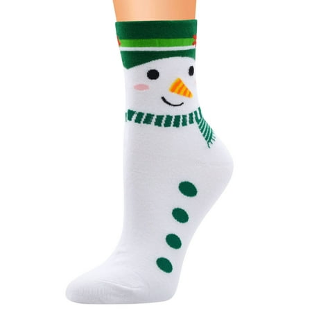 

Inevnen Christmas Women Knee-high Stockings Cartoon Mid-calf Length Sock Snowman Elk Santa Pattern