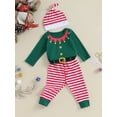 thumbnail image 3 of Wassery Baby Boy Girl Christmas Outfit Clothes Set 3 6 9 12 18 Months Newborn Boys Girl Long Sleeve Crew Neck Romper Striped Long Pants Hat 3PCS Infant Boy Girl Fall Outfits, 3 of 9