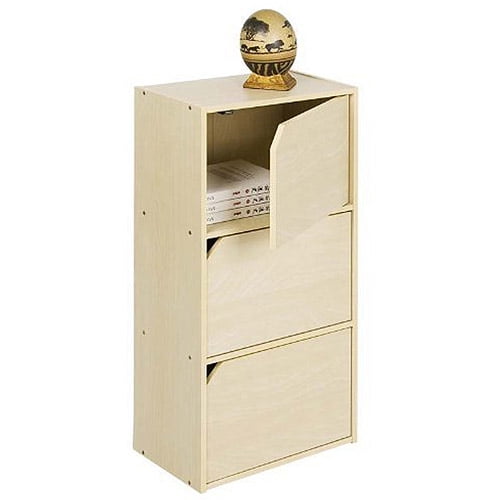 Furinno 11206SBE Pasir 3-Tier Bookcase with Door without Handle, Steam Beech