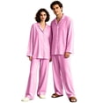 thumbnail image 2 of HAJWOH Men and Women's Pajamas Set Lightweight Long Sleeve Button Down Notched Collar Pajama Comfy Sleep Sets, 2 of 4