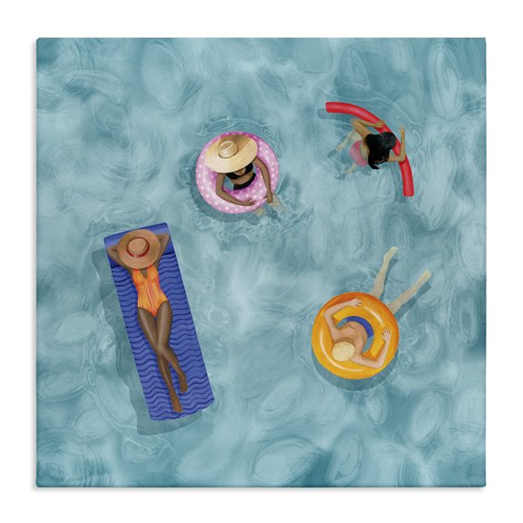 Stupell Industries Coastal Group of People Lounging In Water Pool Toys Canvas Art, 17 x 17, by Grace Popp