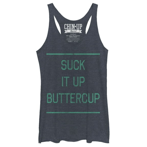 Women's CHIN UP Classic Suck it up Buttercup  Racerback Tank Top Navy Blue Heather Medium