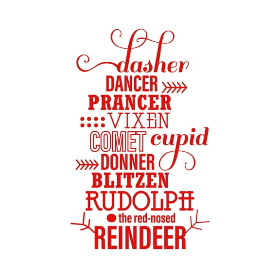 Vinyl Wall Art Decal - Santa’s Reindeer Names - 35" x 22" - Holiday Christmas Seasonal Sticker - Indoor Home Apartment Office Wall Door Window Bedroom Workplace Decor Decals (35" x 22", Black)