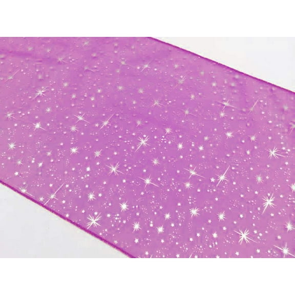 Light Weight Sheer Organza with Silver Stars Decorative Table Runner Magenta