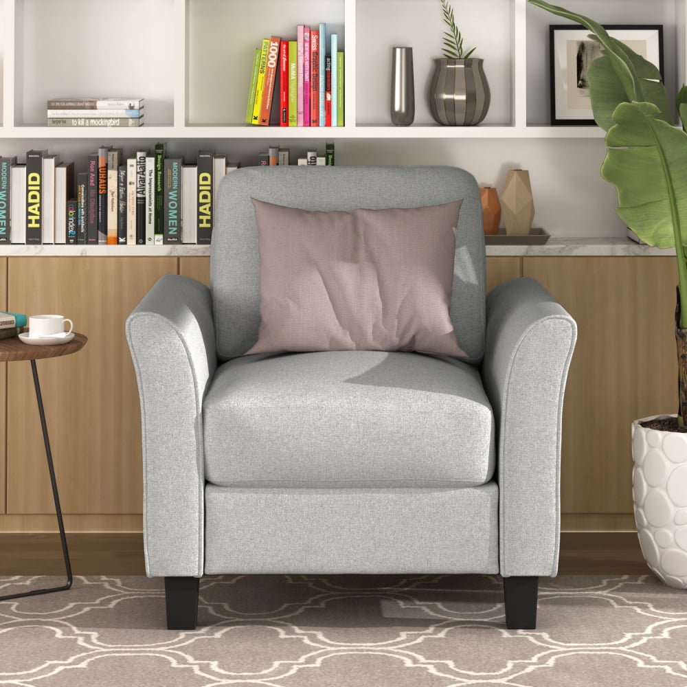 Modern Linen Fabric Recliner Chair,Mid-Century Armchair Single Sofa Accent Chair,Upholstered Comfy Reading Accent Chairs for Living Room,Light Gray