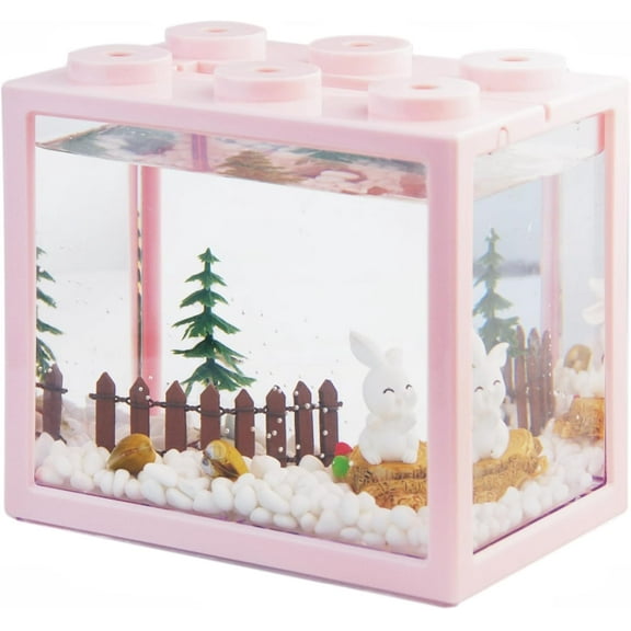 Fish Tank for Betta Fish, Stackable Mini Fish Tank Aquarium Tank Kit, 0.6 Gallon Acrylic Cube Fish Bowl for Sea Monkeys Shrimp Snails and Feeding Ant Moss Balls(Pink)