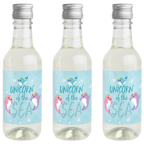 Narwhal Girl Mini Wine And Champagne Bottle Label Stickers Under The Sea Baby Shower Or Birthday Party Favor Gift For Women And Men Set Of 16 Nbsp Walmart Com