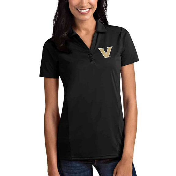 Women's Antigua Black Vanderbilt Commodores Tribute Polo