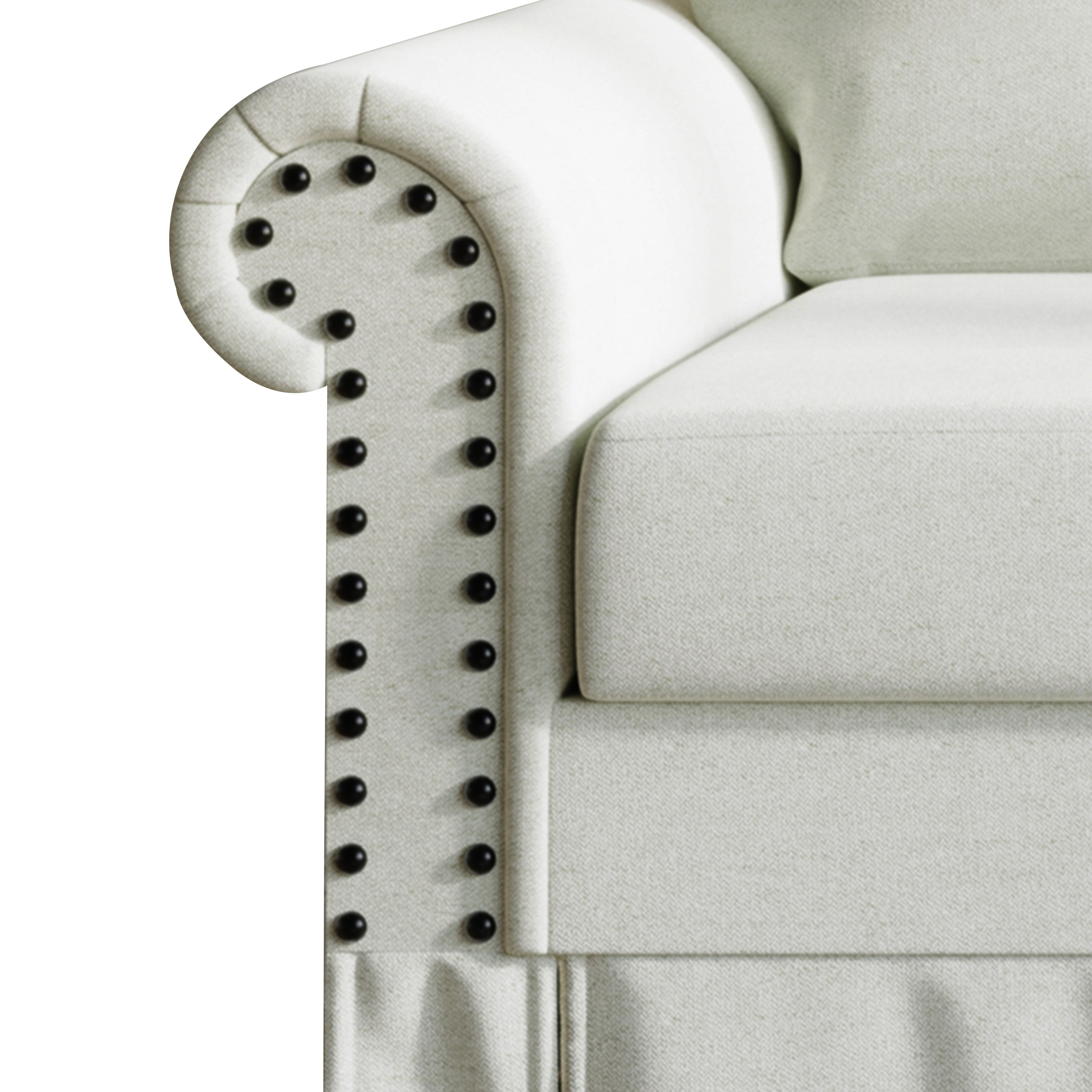 Home Design Emerson Rolled Arm 3-Seater Sofa, Upholstered with Nailhead Trim, Classic Warm Gray Fabric