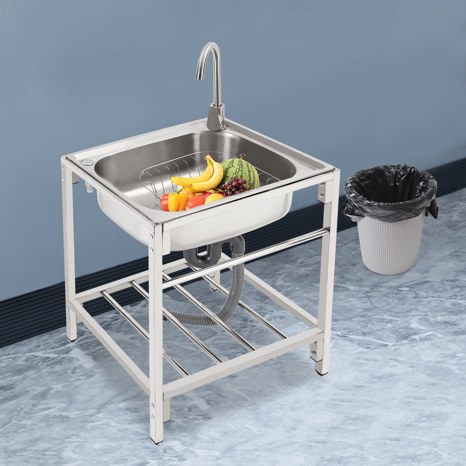 Commercial Stainless Steel Sink Outdoor Single-Bowl Utility Sink With Faucet for Homes, Restaurants